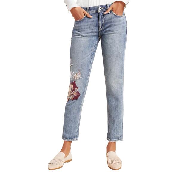 Anthropologie Pilcro & The Letterpress Embroidered Slim BF Denim Jeans Size 31 - Picture 1 of 16